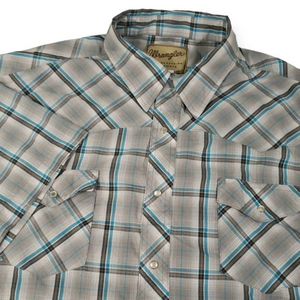 Wrangler Western Fashion Pearl Snap Shirt Grey, Blue‎ Mens 3XL XXXL Short Sleeve